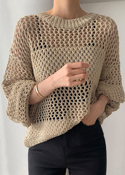 Spring Oversized Hollow Out Knit Style Sweaters Black