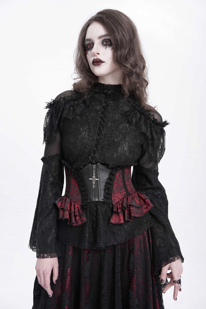 Crimson & Charcoal Spliced Lace Laced Slim Zippered Goth Palace Corset