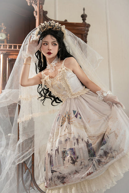 Gorgeous Vintage Hymn Print Sweet Lolita JSK Dress with High Waist, Cream