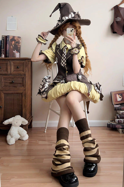 Witch and Paradise Halloween Lolita Dress Set with Ruffle Bow - Short Sleeves
