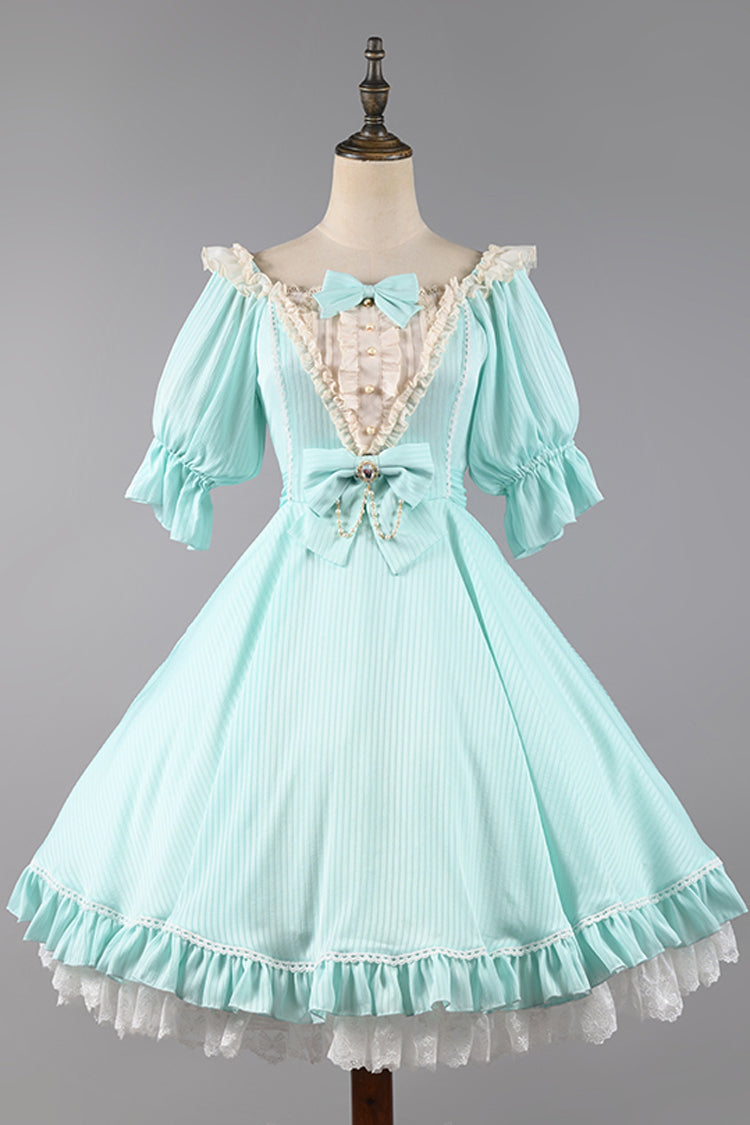 Midsummer Galaxy Solid Short Sleeve Ruffled Bow Lolita OP Dress