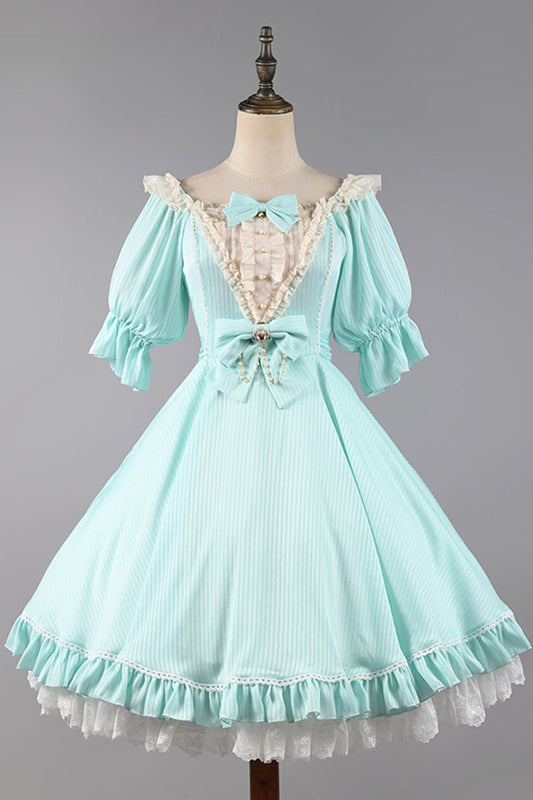 Midsummer Galaxy Solid Short Sleeve Ruffled Bow Lolita OP Dress