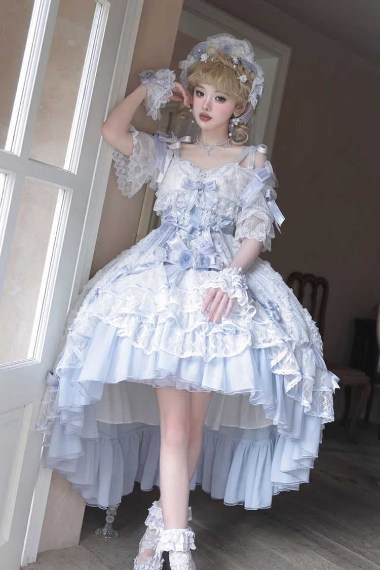 Azure Diane Rose Short Sleeve Multi-Layered Jacquard Ruffle Hanayome Cardigan Bow Lace Sweet Lolita Gown