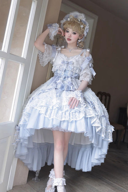 Azure Diane Rose Short Sleeve Multi-Layered Jacquard Ruffle Hanayome Cardigan Bow Lace Sweet Lolita Gown