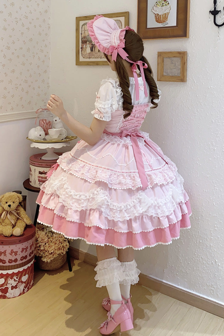 Blush Sleeveless Multi-Layered Ruffle Bow Lace Sweet JSK - Fondant Cake