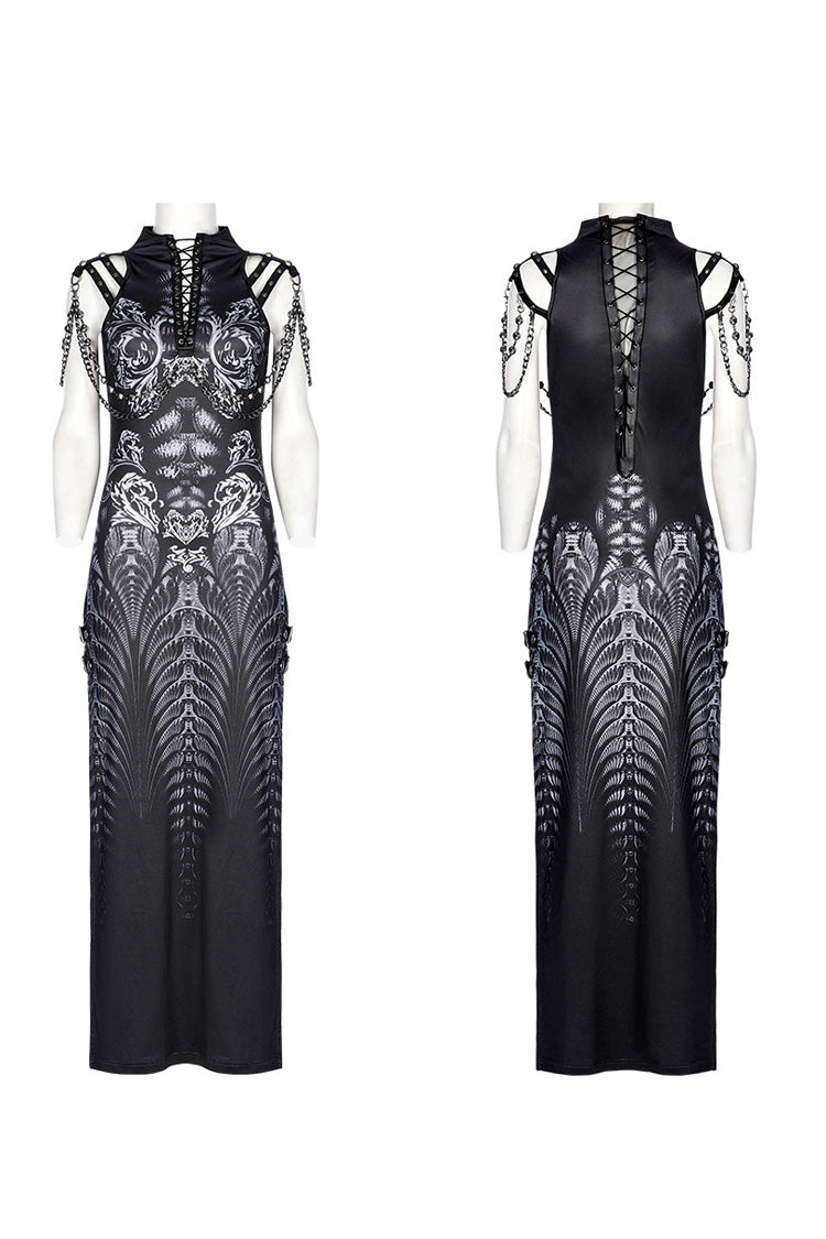 Side Slit Lace-Up Dress with Chain - Women's Gothic