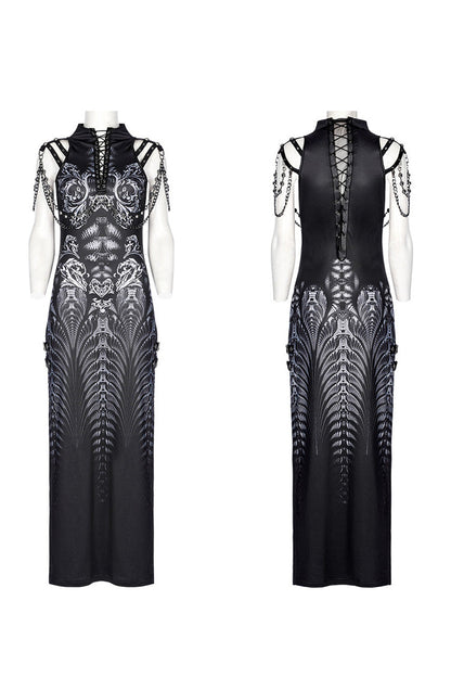 Side Slit Lace-Up Dress with Chain - Women's Gothic