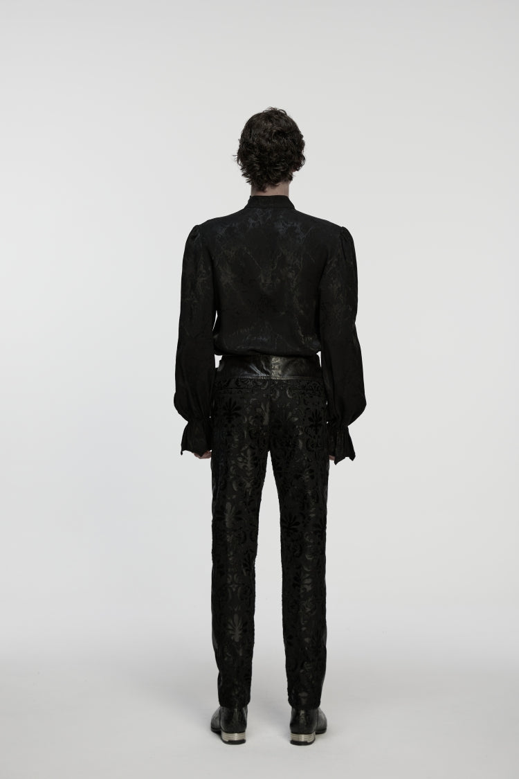 Men's Gothic Pants with Floral Embroidered Details in Black Jacquard