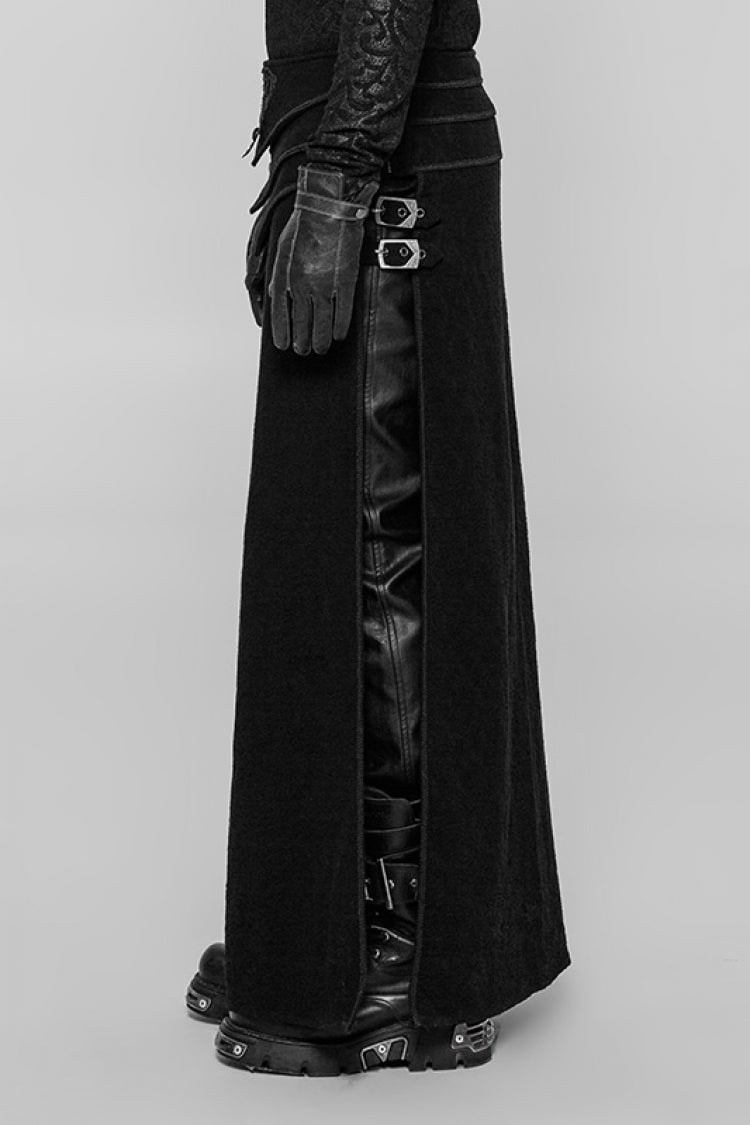 Men's Steampunk Vintage Skirt with Embroidery and Metal Buckle in Black Jacquard