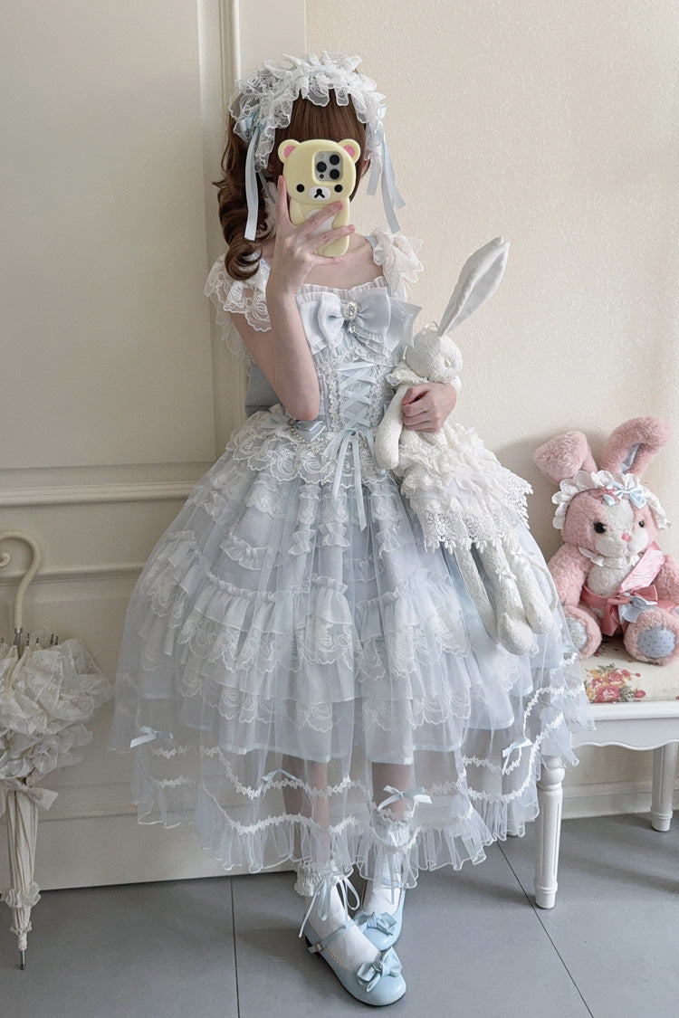 Azure Eternal Vow Sleeveless Ruffled Hanayome Bow Lace-Up Sweet Lolita Jumper Dress