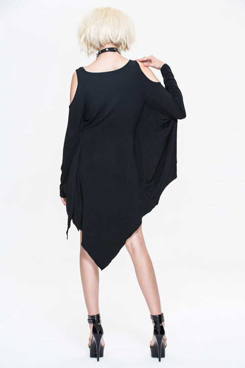Midnight Batwing Sleeve Off-Shoulder Modal Dress
