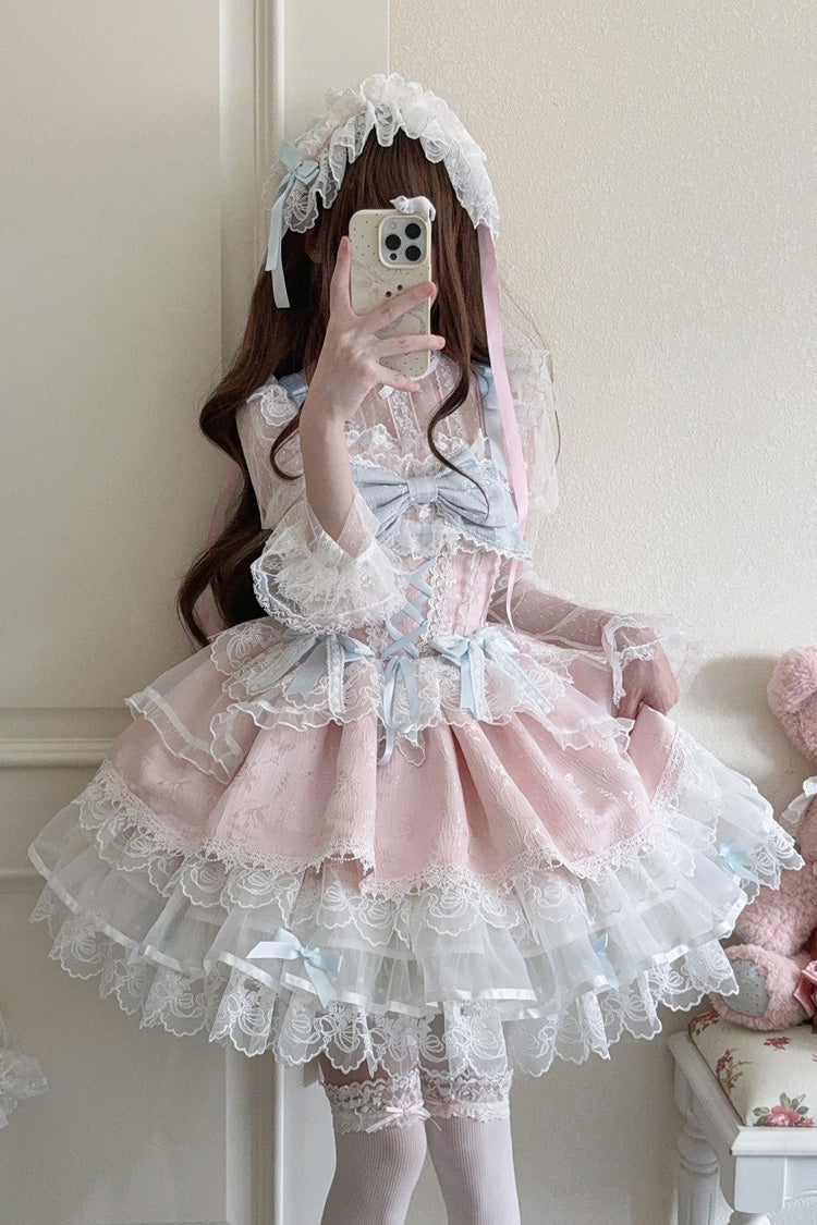 Blush Sleeveless Bow Lace Ballet JSK with Ruffles
