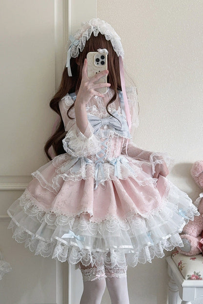 Blush Sleeveless Bow Lace Ballet JSK with Ruffles