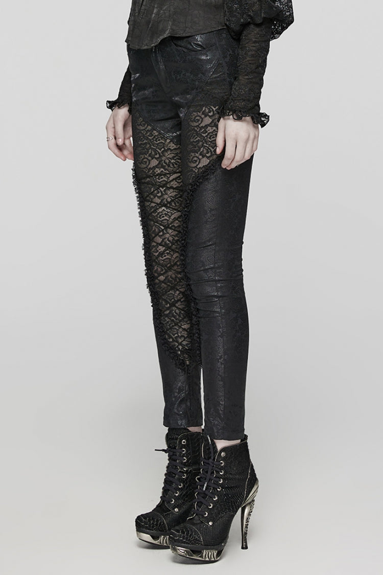 Stitched Lace-Up Slim Gothic Leggings for Women