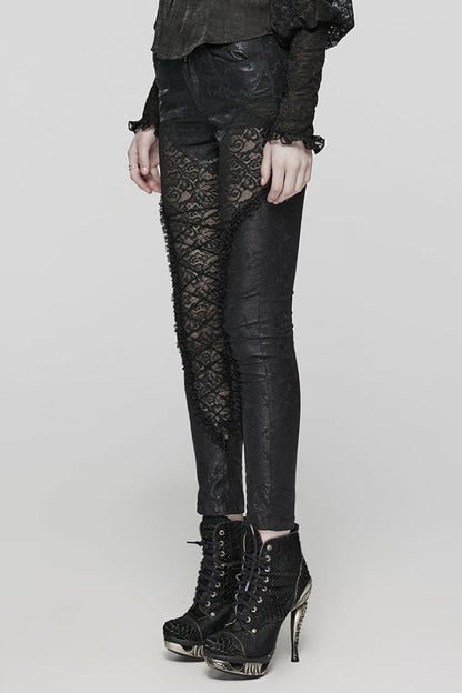 Stitched Lace-Up Slim Gothic Leggings for Women