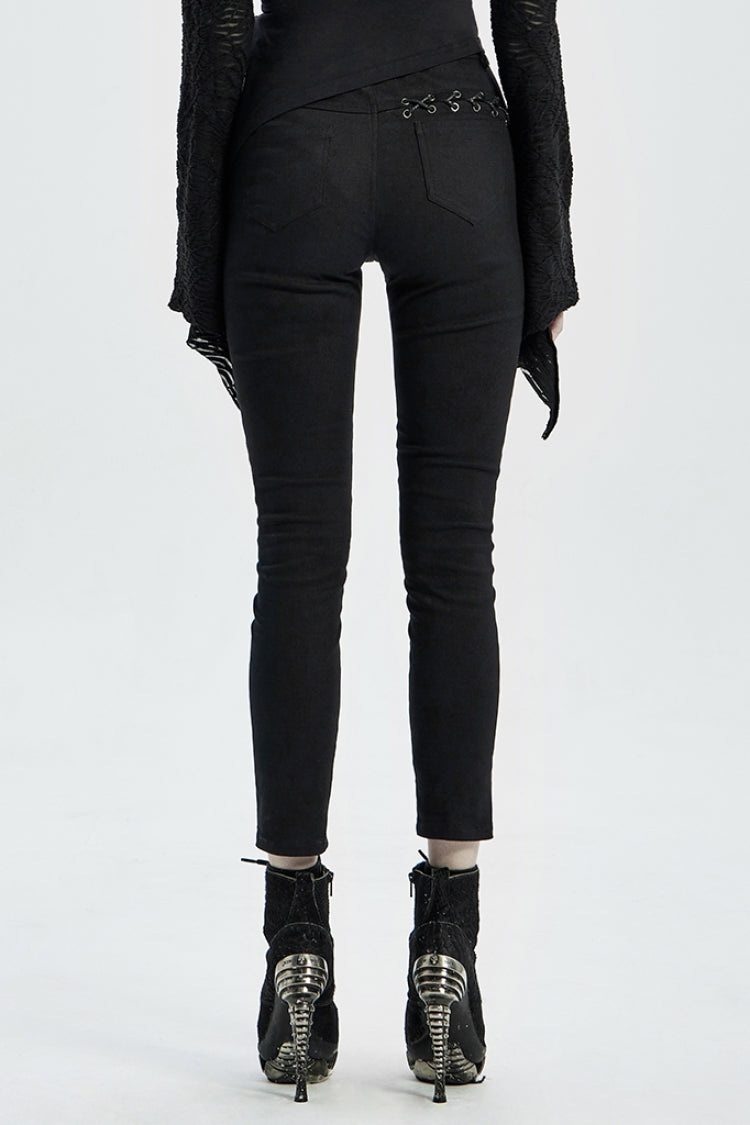Lace-Up Stitching Drawstring Steampunk Skinny Jeans for Women - Two Shades