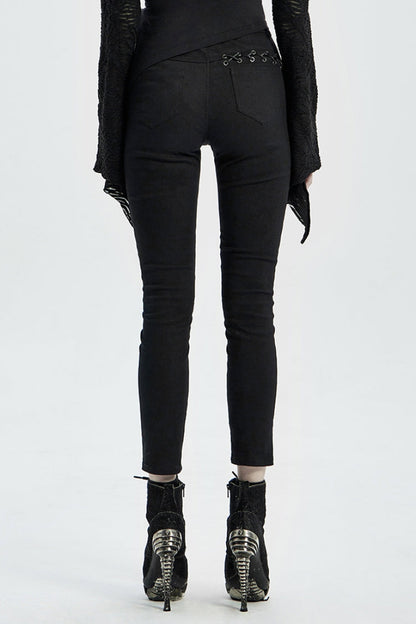 Lace-Up Stitching Drawstring Steampunk Skinny Jeans for Women - Two Shades