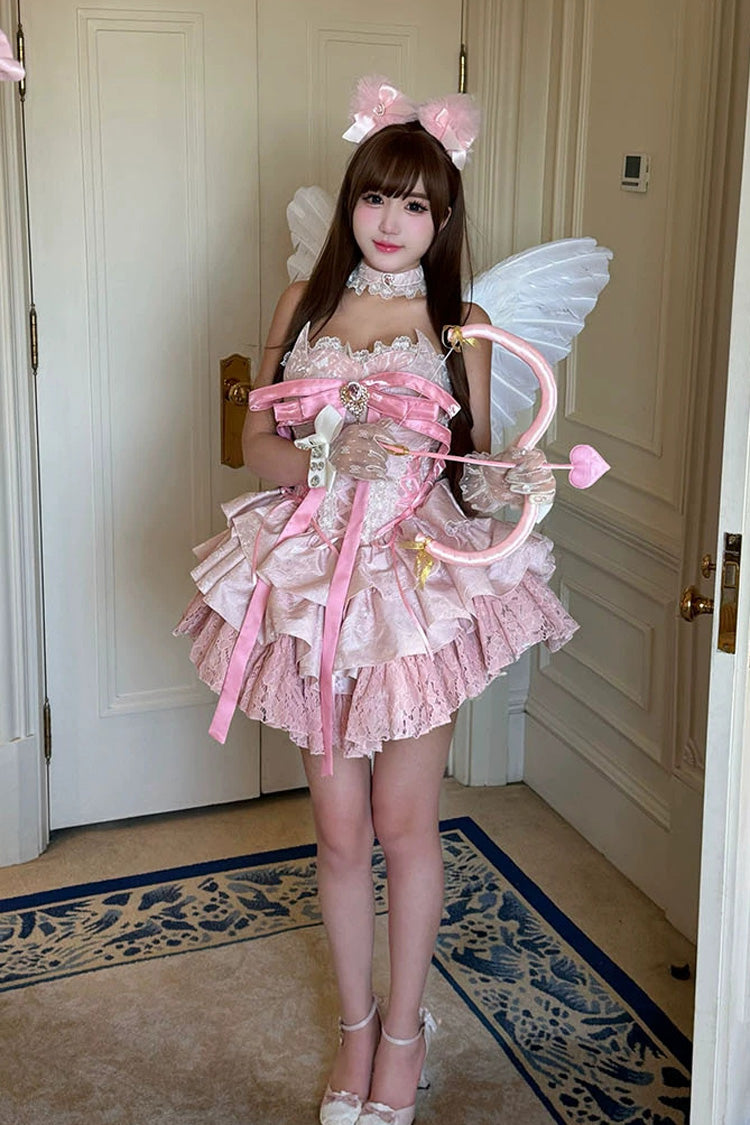 Blush Layered Ruffle Bow Lace-Up Ballerina JSK - Kitten Sweetheart