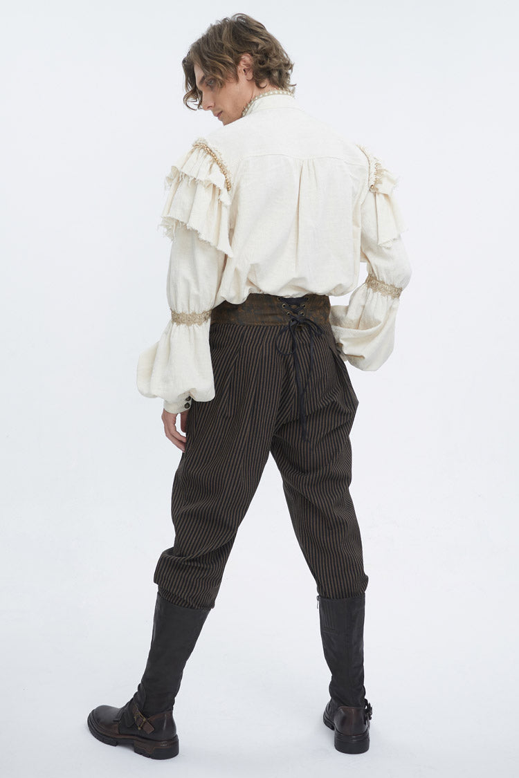 Gothic Men's Blouse with Lantern Sleeves & Multi-Layer Ruffled Stand Collar