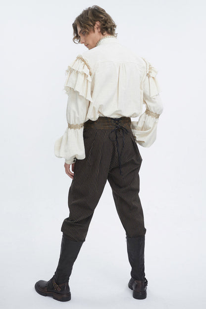 Gothic Men's Blouse with Lantern Sleeves & Multi-Layer Ruffled Stand Collar