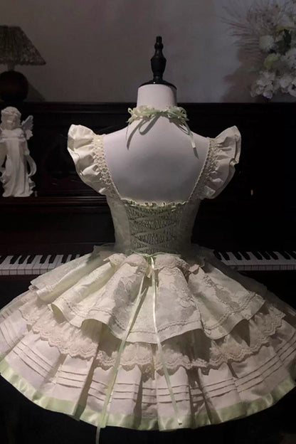 Sleeveless Ruffle Bowknot Lace Sweet Ballet Lolita JSK Dress in Mint Milk Green