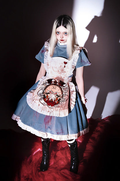 Azure Dark Fairy Tale Alice Long Sleeve Ruffle Gothic Lolita Gown
