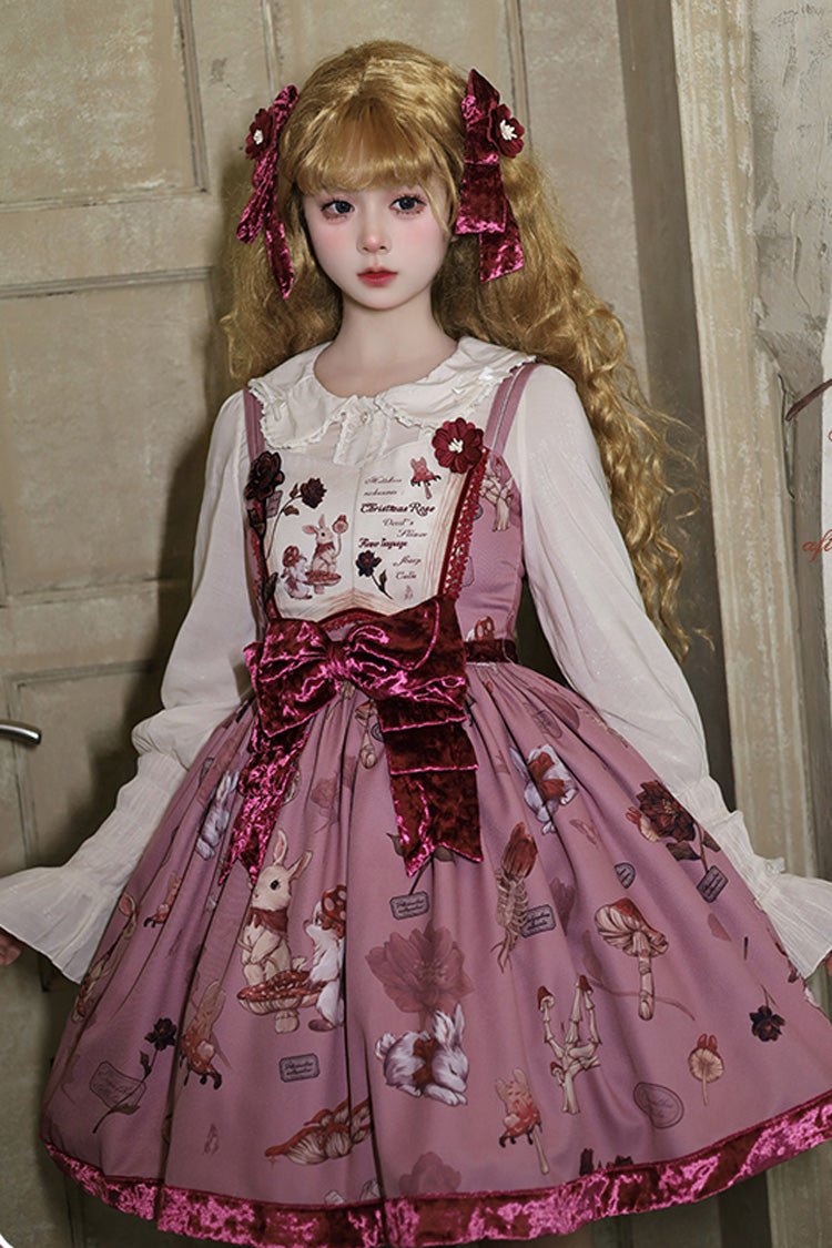 Crimson Sleeveless Sweet Lolita JSK with Rabbit Print and Bowknot