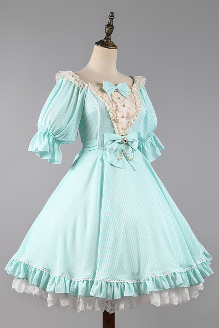 Midsummer Galaxy Solid Short Sleeve Ruffled Bow Lolita OP Dress