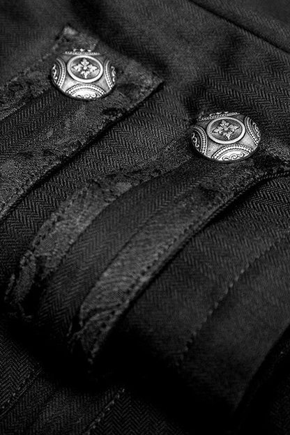 Men's Gothic Coat with Metal Buttons, Jacquard Print and Faux Two-Piece Design