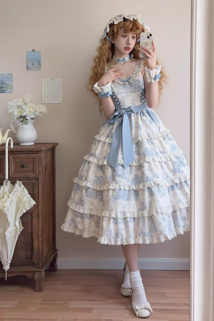 Grape Moon Almanac Printed Ruffle Bow Adjustable Lolita JSK