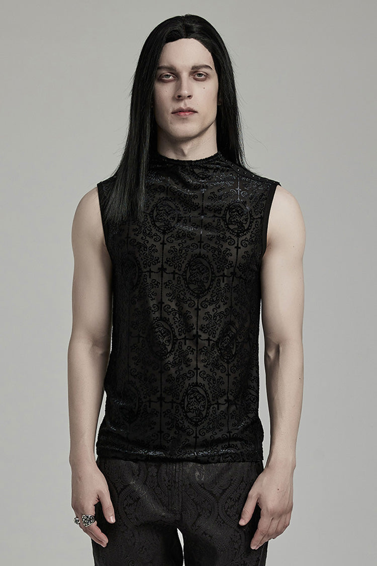 Gothic Beaded Cross Tank with Flocking Print