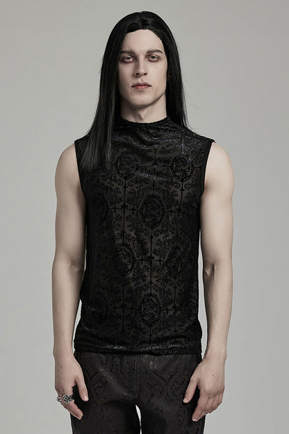 Gothic Beaded Cross Tank with Flocking Print