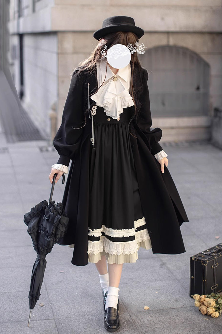 Ebony Ruffle Bow Lace Elegant Jumper Dress - Hathaway