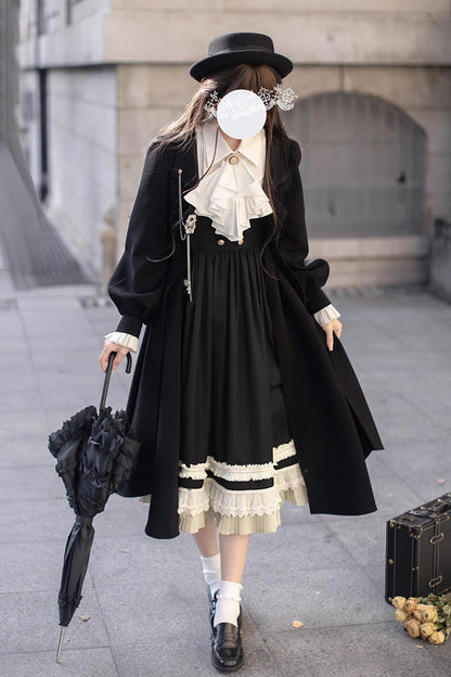 Ebony Ruffle Bow Lace Elegant Jumper Dress - Hathaway