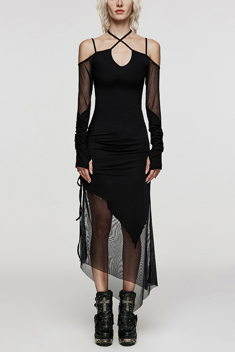 Sheer Mesh Gothic Dress with Skull Stitching