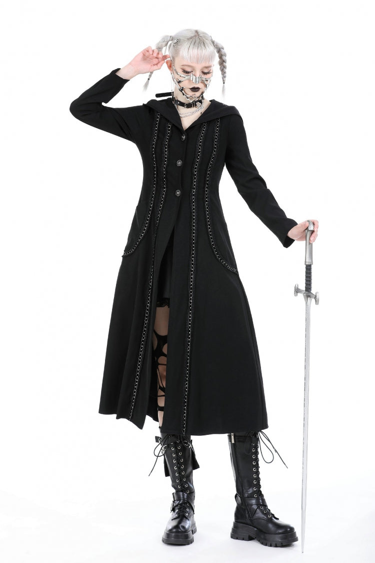 Hooded Punk Jacket with Ruffled Lace-Up Front for Women