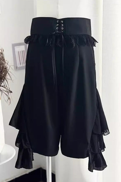 Medieval Ouji Lolita Blouse and Knee-Length Shorts Set in Black