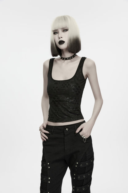 Strappy Slim-Fit Punk Vest with Bold Print