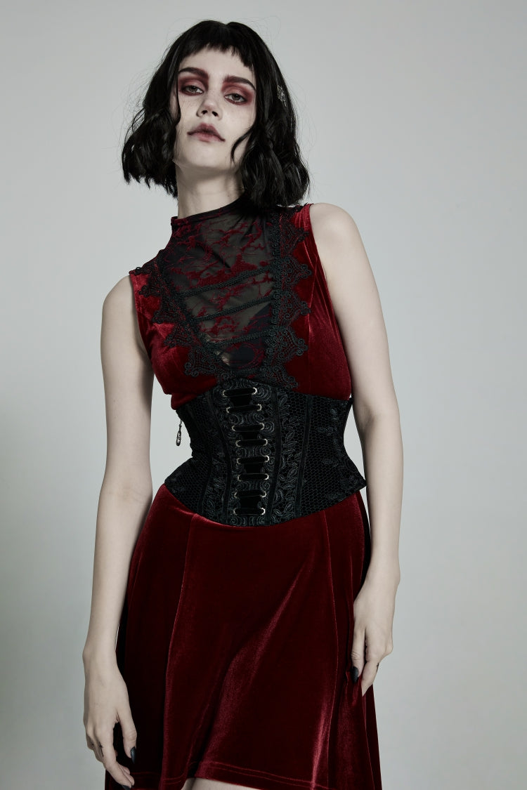 Women's Corset with Lace-Up and Slim Fit in Black Jacquard
