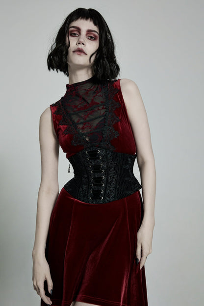 Women's Corset with Lace-Up and Slim Fit in Black Jacquard