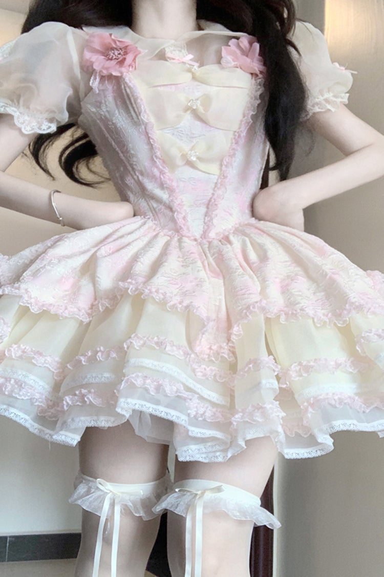 Blush Ruffle Bow Lace Princess Dress with Elegant Hanayome Details - Jasmine Rain