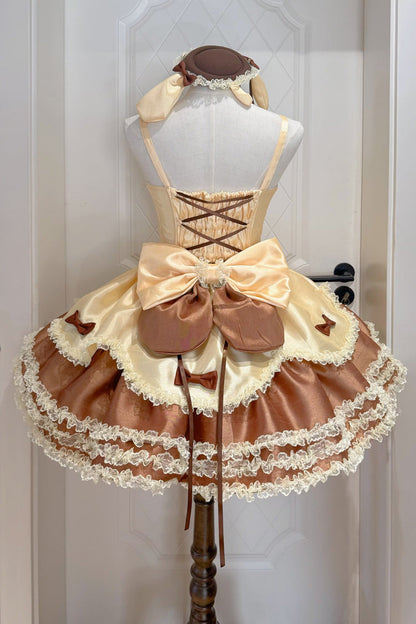 Jasmine Rain Square Collar Polka Dot Lace Bow Lolita Jumper Dress