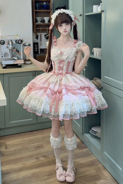 Blush Jacquard Ruffled Lace Princess JSK with Bow
