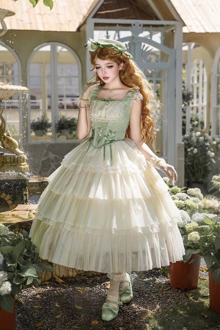 Emerald Letters & Poems Lily Valley Square-Collar Fishbone Embroidered JSK