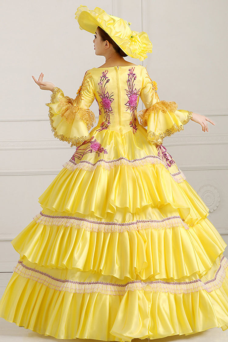 Half Princess Sleeve High Waist Lace Hollow Embroidery Floral Victorian Gown