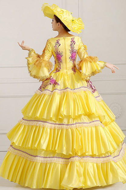 Half Princess Sleeve High Waist Lace Hollow Embroidery Floral Victorian Gown