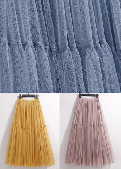 Tulle Patchwork High Waist Skirt Loose Summer Pleated Pink