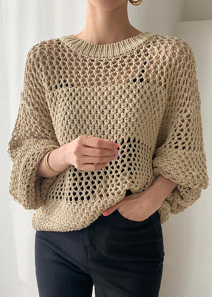 Spring Oversized Hollow Out Knit Style Sweaters Black