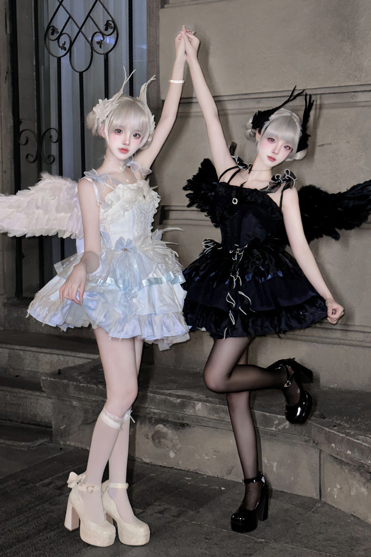 Ballet-Inspired Multi-Layer Ruffle JSK Dress with Bowknot in Three Hues - EtherealGrace