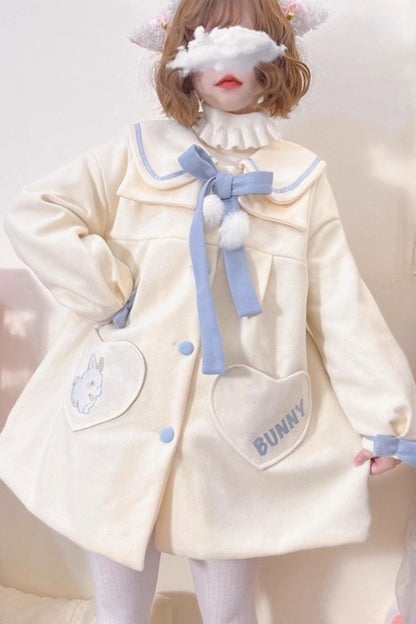 Sweet Lolita Coat with Doll Collar, Long Sleeves & Bowknot Detail, Cream